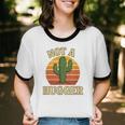 Not A Hugger Cactus Retro Sunset No Hugging Introvert Unisex Cotton Ringer T-Shirt