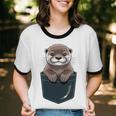 Pocket Otter Lover Introvert Cute Animal Fun Surprise Unisex Cotton Ringer T-Shirt