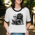 READING IN PEACE RIP Introvert Skeleton Read Book Meme Unisex Cotton Ringer T-Shirt READING IN PEACE RIP Introvert Skeleton Read Book Meme Unisex Cotton Ringer T-Shirt