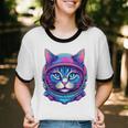 Retro 80s Cat In Space Suit Nostalgia Cat Vintage Astronaut Unisex Cotton Ringer T-Shirt