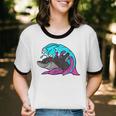 Retro 80s Shark Whale Diving Nostalgia Shark Party Unisex Cotton Ringer T-Shirt
