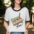 Retro Cassette Tape & Pencil Rewind Nostalgia Party 80s 90s Premium Unisex Cotton Ringer T-Shirt