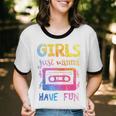 Retro Girls Just Wanna Have Fun Nostalgia 1980s 80's Premium Tri-Blend Unisex Cotton Ringer T-Shirt
