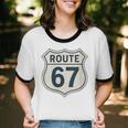 Retro Route 67 Highway Sign Vintage Road Nostalgia Unisex Cotton Ringer T-Shirt