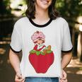 Strawberry Shortcake Sitting On Strawberry Retro Nostalgia Unisex Cotton Ringer T-Shirt
