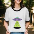 I Wanna Go Home Introvert UFO UAP Flying Saucer Trippy Alien Unisex Cotton Ringer T-Shirt