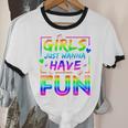 80's Girls Just Wanna Have Fun Nostalgia 1980s Style Premium Tri-Blend Unisex Cotton Ringer T-Shirt