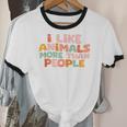 I Like Animals More Than People Sarcastic Introvert Unisex Cotton Ringer T-Shirt