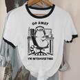 Cat With Coffee On Computer Go Away I'm Introverting Unisex Cotton Ringer T-Shirt Cat With Coffee On Computer Go Away I'm Introverting Unisex Cotton Ringer T-Shirt