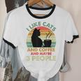Cats Coffee & 3 People Tee Cute Font Introvert Humor Unisex Cotton Ringer T-Shirt