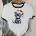 Ew People Christmas Cat Santa Hat Dad Introvert Unisex Cotton Ringer T-Shirt