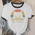 Ew People Retro Cat Vintage Anti-Social Introvert Unisex Cotton Ringer T-Shirt