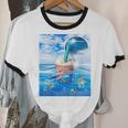 Frutiger Aero Aesthetic Tech Bubble Tea Boba Milktea Fishes Unisex Cotton Ringer T-Shirt