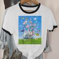 Frutiger Aero Aesthetic Tech Cherry Blossom Fishes Bubbles Raglan Baseball Tee Unisex Cotton Ringer T-Shirt