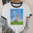 Frutiger Aero Aesthetic Tech Cherry Blossom Fishes Bubbles Unisex Cotton Ringer T-Shirt