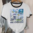 Frutiger Aero Aesthetic Tech Great Wave Of Kanagawa Fishes Raglan Baseball Tee Unisex Cotton Ringer T-Shirt Frutiger Aero Aesthetic Tech Great Wave Of Kanagawa Fishes Raglan Baseball Tee Unisex Cotton Ringer T-Shirt