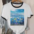 Frutiger Aero Aesthetic Tech Ocean Underwater Fishes Unisex Cotton Ringer T-Shirt