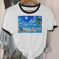 Frutiger Aero Beach Y2k Aesthetic Palm Tree Sand Ocean Premium Unisex Cotton Ringer T-Shirt