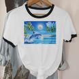 Frutiger Aero Dolphin Sunset Ocean With Palm Trees Y2k Premium Unisex Cotton Ringer T-Shirt Frutiger Aero Dolphin Sunset Ocean With Palm Trees Y2k Premium Unisex Cotton Ringer T-Shirt