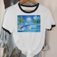 Frutiger Aero Dolphin Sunset Ocean With Palm Trees Y2k Unisex Cotton Ringer T-Shirt Frutiger Aero Dolphin Sunset Ocean With Palm Trees Y2k Unisex Cotton Ringer T-Shirt