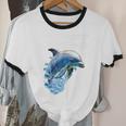Frutiger Aero Splashy Dolphin Y2k Aesthetic Graphic Premium Unisex Cotton Ringer T-Shirt