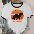 Introvert Retro Sunset Capybara Tee Unisex Cotton Ringer T-Shirt
