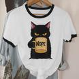 Nope Coffee Cat – Introvert Humor Monday Kitty Unisex Cotton Ringer T-Shirt