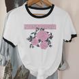 Nostalgia 80s 90s Retro Style Graphics Rose Pink Flower Unisex Cotton Ringer T-Shirt