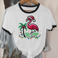 Nostalgia Holiday Tees -Adult Christmas Flamingo Small Short Sleeve Crew Neck Cotton Polyester Lightweight Ribbed Cuff Winter Unisex Cotton Ringer T-Shirt