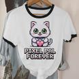 Pixel Art Pet Cat Y2K Retro Vintage Digital Nostalgia Tech Unisex Cotton Ringer T-Shirt