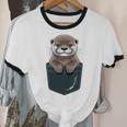 Pocket Otter Lover Introvert Cute Animal Fun Surprise Unisex Cotton Ringer T-Shirt