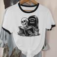 READING IN PEACE RIP Introvert Skeleton Read Book Meme Unisex Cotton Ringer T-Shirt READING IN PEACE RIP Introvert Skeleton Read Book Meme Unisex Cotton Ringer T-Shirt