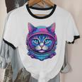 Retro 80s Cat In Space Suit Nostalgia Cat Vintage Astronaut Unisex Cotton Ringer T-Shirt