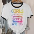 Retro Girls Just Wanna Have Fun Nostalgia 1980s 80's Premium Tri-Blend Unisex Cotton Ringer T-Shirt
