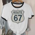 Retro Route 67 Highway Sign Vintage Road Nostalgia Unisex Cotton Ringer T-Shirt