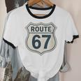 Retro Route 67 Highway Sign Vintage Road Nostalgia Unisex Cotton Ringer T-Shirt