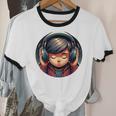 Serene Music Enthusiast With Headphones Introvert Cute Boy Unisex Cotton Ringer T-Shirt