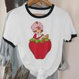 Strawberry Shortcake Sitting On Strawberry Retro Nostalgia Unisex Cotton Ringer T-Shirt