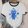 Yk2 Grunge Earthy Blue Cat With Stars Tomboy 90s Nostalgia Premium Tri-Blend Unisex Cotton Ringer T-Shirt
