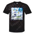 Frutiger Aero Aesthetic Tech Great Wave Of Kanagawa Fishes Raglan Baseball Tee Tie-Dye T-Shirts Black Tie-Dye
