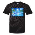 Frutiger Aero Dolphin Sunset Ocean With Palm Trees Y2k Premium Tie-Dye T-Shirts Black Tie-Dye