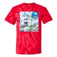 Frutiger Aero Aesthetic Tech Great Wave Of Kanagawa Fishes Raglan Baseball Tee Tie-Dye T-Shirts Red Tie-Dye