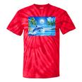 Frutiger Aero Dolphin Sunset Ocean With Palm Trees Y2k Premium Tie-Dye T-Shirts Red Tie-Dye