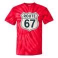 Retro Route 67 Highway Sign Vintage Road Nostalgia Tie-Dye T-Shirts Red Tie-Dye