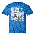 Frutiger Aero Aesthetic Tech Great Wave Of Kanagawa Fishes Raglan Baseball Tee Tie-Dye T-Shirts Blue Tie-Dye
