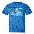 Frutiger Aero Dolphin Sunset Ocean With Palm Trees Y2k Premium Tie-Dye T-Shirts Blue Tie-Dye