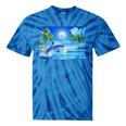 Frutiger Aero Dolphin Sunset Ocean With Palm Trees Y2k Tie-Dye T-Shirts Blue Tie-Dye