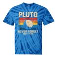Pluto Never Forget Space Nostalgia Astronomy Humor Tie-Dye T-Shirts Blue Tie-Dye