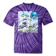 Frutiger Aero Aesthetic Tech Great Wave Of Kanagawa Fishes Raglan Baseball Tee Tie-Dye T-Shirts Purple Tie-Dye
