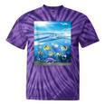 Frutiger Aero Aesthetic Tech Ocean Underwater Fishes Tie-Dye T-Shirts Purple Tie-Dye